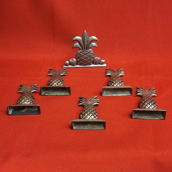 Vintage Antique Brass Pineapple Figure and Place Card Holders Set of 5 - Picture 5 of 13